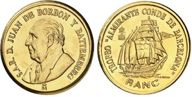 Juan de Borbón. Medalla. 3,83 g. Ø 18 mm. Metal dorado. Trofeo Almirante Conde de Barcelona. Acuñada en Mallorca. EBC.