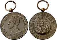 1904. Alfonso XIII. La Virgen de Montserrat, patrona de los somatenes de Cataluña. Medalla. (Cru.Medalles 985) (P.G. 830). 13,38 g. Ø 35 mm. Con anill...