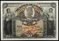 1907. 50 pesetas. (Ed. B103) (Ed. 319). 15 de julio. Leves dobleces. EBC-.