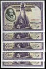 1928. 100 pesetas. (Ed. C6a) (Ed. 355a). 15 de agosto, Cervantes. 5 billetes correlativos, serie A, uno con doblez en una esquina. S/C-.