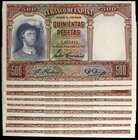 1931. 500 pesetas. (Ed. C12) (Ed. 361). 25 de abril, Elcano. 9 billetes, una pareja correlativa. EBC+/S/C-.