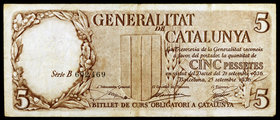 1936. Generalitat de Catalunya. 5 pesetas. (Ed. C24) (Ed. 373). 25 de septiembre. MBC-.