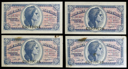 1937. 50 céntimos. (Ed. C42a) (Ed. 391a). 4 billetes, serie C. Una pareja correlativa. Algunas manchitas. S/C-.
