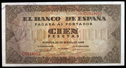 1938. Burgos. 100 pesetas. (Ed. D33a) (Ed. 432a). 20 de mayo. Serie C. Leve doblez. EBC-.