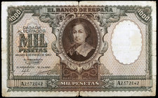 1940. 1000 pesetas. (Ed. D41) (Ed. 440). 9 de enero, Murillo. Roturas. Escaso. BC+.