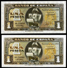 1940. 1 peseta. (Ed. D43a) (Ed. 442a). 4 de septiembre, "Santa María". 2 billetes, series C y F. S/C-.