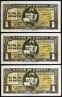 1940. 1 peseta. (Ed. D43a) (Ed. 442a). 4 de septiembre, "Santa María". 3 billetes, serie I. EBC-.