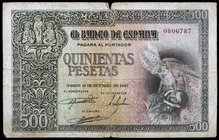 1940. 500 pesetas. (Ed. D45) (Ed. 444). 21 de octubre, Entierro del Conde de Orgaz. Raro. BC+.