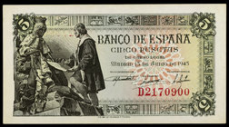 1945. 5 pesetas. (Ed. D50a) (Ed. 449a). 15 de junio, Isabel y Colón. Serie D. S/C-.