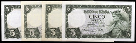 1954. 5 pesetas. (Ed. D67a) (ED. 466a). 22 de julio, Alfonso X. 4 billetes, series: B, R, T y W. EBC+/S/C-.