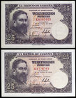 1954. 25 pesetas. (Ed. D68a) (Ed. 467a). 22 de julio, Albéniz. 2 billetes, series E y G. S/C-.