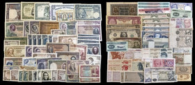 Lote de 93 billetes de diferentes países, varios españoles. A examinar. BC-/EBC+.
