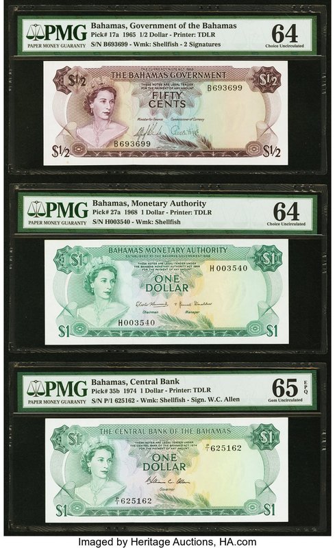 Bahamas Bahamas Government 1/2; 1 (2) Dollar 1965; 1968; 1974 Pick 17a; 27a; 35b...