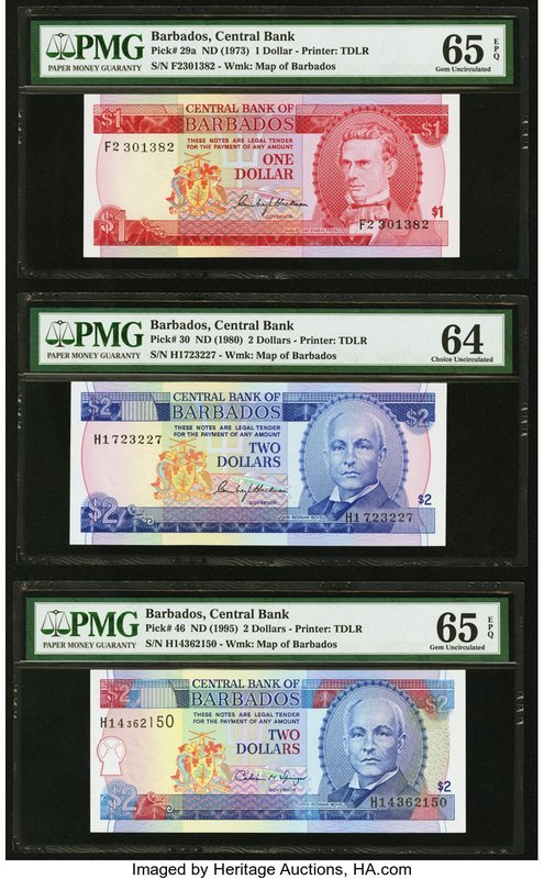 Barbados Central Bank Lot Of Six PMG Graded Examples. 1 Dollar ND (1973) Pick 29...