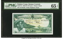 Belgian Congo Banque Centrale du Congo Belge 20 Francs 1956-59 Pick 31 PMG Gem Uncirculated 65 EPQ. 

HID09801242017