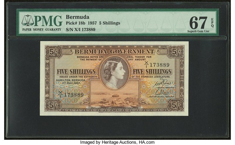 Bermuda Bermuda Government 5 Shillings 1.5.1957 Pick 18b PMG Superb Gem Unc 67 E...