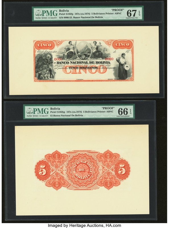 Bolivia Banco Nacional de Bolivia 5 Bolivianos 187x (ca. 1874) Pick S192fp; S192...