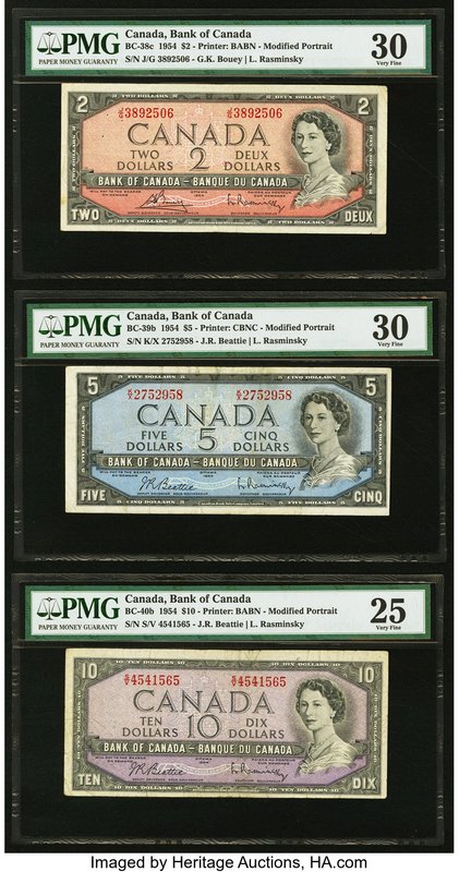 Canada Bank of Canada $2; $5; $10 1954 BC-38c; BC-39b; BC-40b Three Examples PMG...