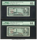 Low Serial Number Pair Cuba Banco Nacional de Cuba 1 Peso 1956 Pick 87a Two Examples PMG Gem Uncirculated 65 EPQ; Choice Uncirculated 64. 

HID0980124...