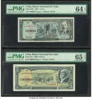 Low Serial Number Pair Cuba Banco Nacional de Cuba 1: 5 Pesos 1959; 1960 Pick 90a; 91c Two Examples PMG Choice Uncirculated 64 EPQ; Gem Uncirculated 6...