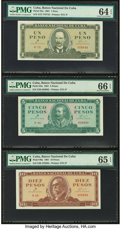 Cuba Banco Nacional de Cuba 1; 5; 10; 20; 50; 100 Pesos 1961 Pick 94a; 95a; 96a;...