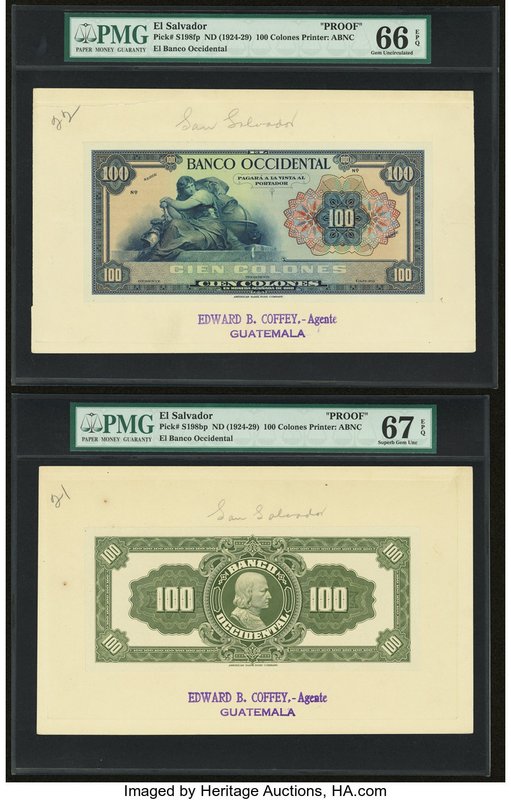 El Salvador Banco Occidental 100 Colones ND (1924-29) Pick S198fp; S198bp Front ...