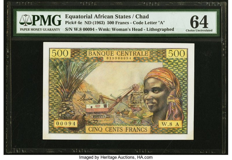 Equatorial African States Banque Centrale 500 Francs ND (1963) Pick 4e PMG Choic...