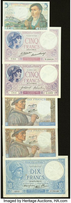 A Dozen Notes from France That Were Issued from the 1910s to the 1940s. Fine or ...
