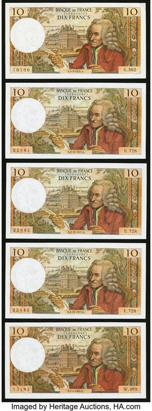 France Banque de France 10 Francs 8.5.1969; 5.3.1970; 2.12.1971(3) Pick 147c Abo...