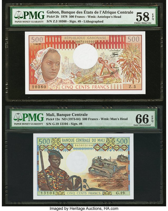 Lot Of Five PMG Graded Examples From Gabon, Mali, Equatorial Guinea, Djibouti & ...