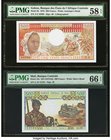 Lot Of Five PMG Graded Examples From Gabon, Mali, Equatorial Guinea, Djibouti & Morocco. Gabon Banque des Etats de l'Afrique Centrale 500 Francs 1978 ...