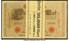 Germany Reichsbanknote 1000 Mark 21.4.1910 Pick 45b, Twenty Consecutive Examples Choice About Uncirculated or Better. Lot includes original bank wrapp...