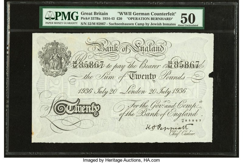 Great Britain Bank of England 20 Pounds 20.7.1936 Pick 337Ba "Operation Bernhard...