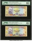 Jamaica Bank of Jamaica 500 Dollars 1.5.1994; 12.2.1998 Pick 77a; 77b Two Examples PMG Gem Uncirculated 65 EPQ; Choice Extremly Fine 45 EPQ. 

HID0980...