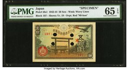 Japan Greater Japan Imperial Government Note 50 Sen 1942-44 Pick 59s1 Specimen PMG Gem Uncirculated 65 EPQ. Four POCs.

HID09801242017