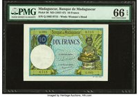 Madagascar Banque de Madagascar 10 Francs ND (1937-47) Pick 36 PMG Gem Uncirculated 66 EPQ. 

HID09801242017