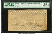 Mexico Credito del Estado de Tamaulipas 25 Pesos 1876 Pick UNL M768 PMG Choice Very Fine 35 Net. Previously mounted; tears.

HID09801242017