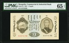 Mongolia Commercial and Industrial Bank 1 Tugrik 1941 Pick 21 PMG Gem Uncirculated 65 EPQ. 

HID09801242017