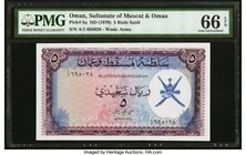 Oman Sultanate of Muscat and Oman 5 Rials Saidi ND (1970) Pick 5a PMG Gem Uncirculated 66 EPQ. 

HID09801242017
