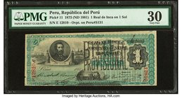 Peru Republica Del Peru 1 Real de Inca on 1 Sol 1873 (ND 1881) Pick 11 PMG Very Fine 30. Pinholes.

HID09801242017