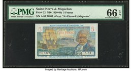 Saint Pierre and Miquelon Caisse Centrale de la France d'Outre Mer 5 Francs ND (1950-1960) Pick 22 PMG Gem Uncirculated 66 EPQ. 

HID09801242017