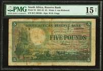 South Africa South African Reserve Bank 5 Pounds 6.7.1922 Pick 76 PMG Choice Fine 15 Net. A rare £5 from the first issue for the South African Reserve...
