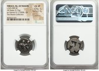 THRACIAN ISLANDS. Thasos. Ca. 525-500 BC. AR stater (18mm, 9.73 gm). NGC Choice VF 5/5 - 2/5, scratches. Thasian standard. Nude ithyphallic satyr runn...