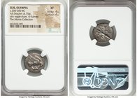 ELIS. Olympia. Ca. 250-200 BC. AR drachm (18mm, 4.75 gm, 4h). NGC XF 4/5 - 4/5. Eagle flying right, clutching hare in talons / F-A, winged thunderbolt...