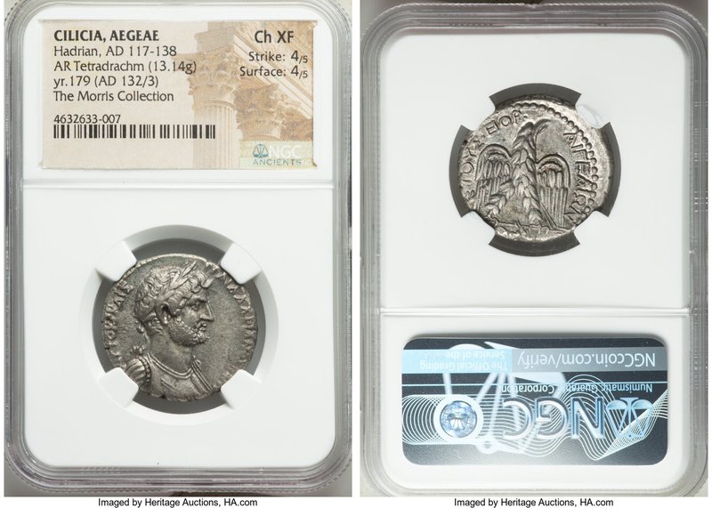 CILICIA. Aegeae. Hadrian (AD 117-138). AR tetradrachm (26mm, 13.14 gm, 6h). NGC ...