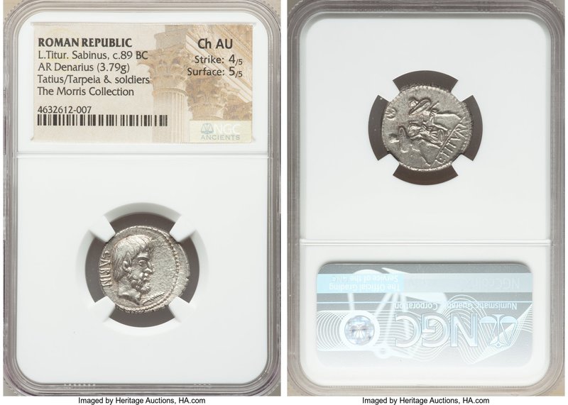 L. Titurius L.f. Sabinus (ca. 89 BC). AR denarius (19mm, 3.79 gm, 4h). NGC Choic...