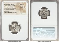 L. Titurius L.f. Sabinus (ca. 89 BC). AR denarius (19mm, 3.79 gm, 4h). NGC Choice AU 4/5 - 5/5. Rome. SABIN, bearded head of king Tatius right, palm b...