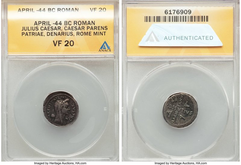 Divus Julius Caesar (49-44 BC). AR denarius (17mm, 1h). ANACS VF 20. Posthumous ...