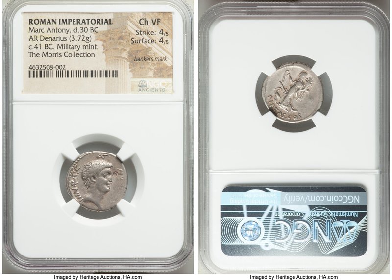 Marc Antony, as Triumvir and Imperator (43-30 BC). AR denarius (19mm, 3.72 gm, 7...