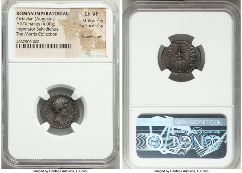 Octavian, as Triumvir (43-33 BC). AR denarius (19mm, 4.00 gm, 12h). NGC Choice V...